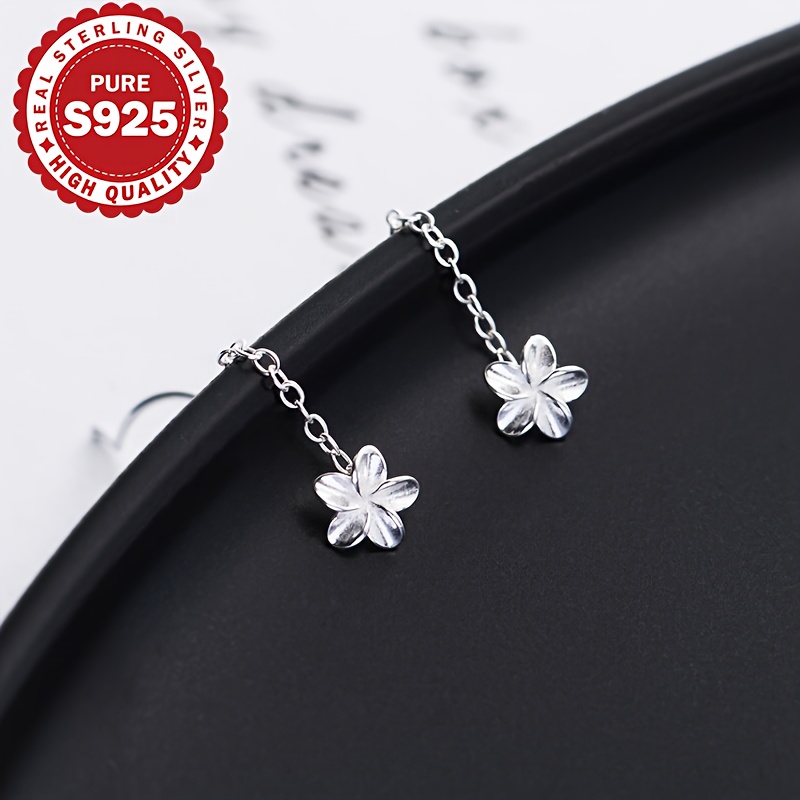 S925 Pure Silvery Five Flower Wave Ear Wire